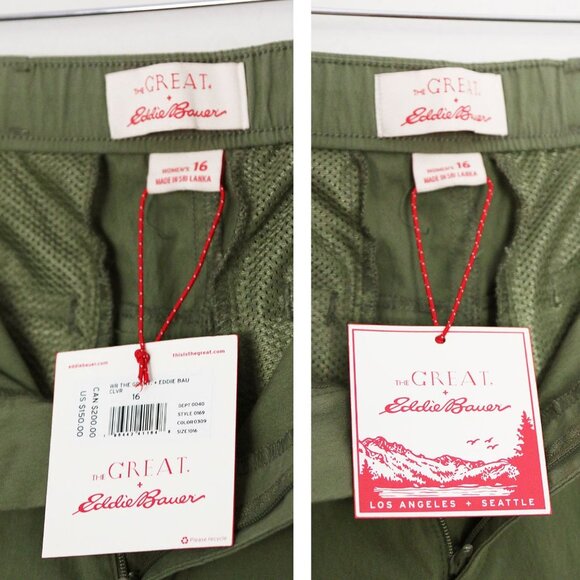 NEW The Great. + Eddie Bauer The Canvas Hiking Cargo Pants 16 Olive Green $150 - Picture 7 of 16